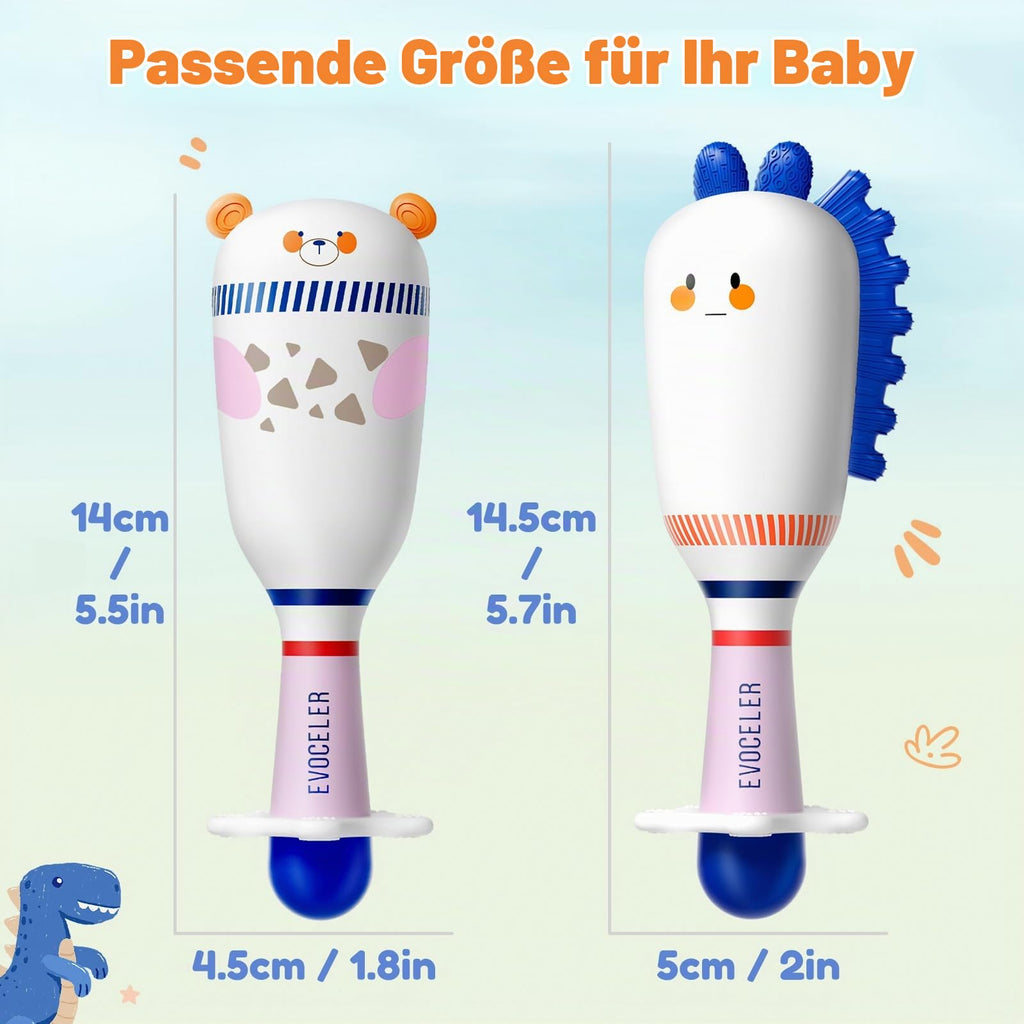 Evoceler Baby Rassel 0-6 Monate, Beißring Baby Sensorik Montessori Spielzeug, Bär Zebra Sensorik Rassel für Babys und Kleinkinder Geschenk (2 Stück)