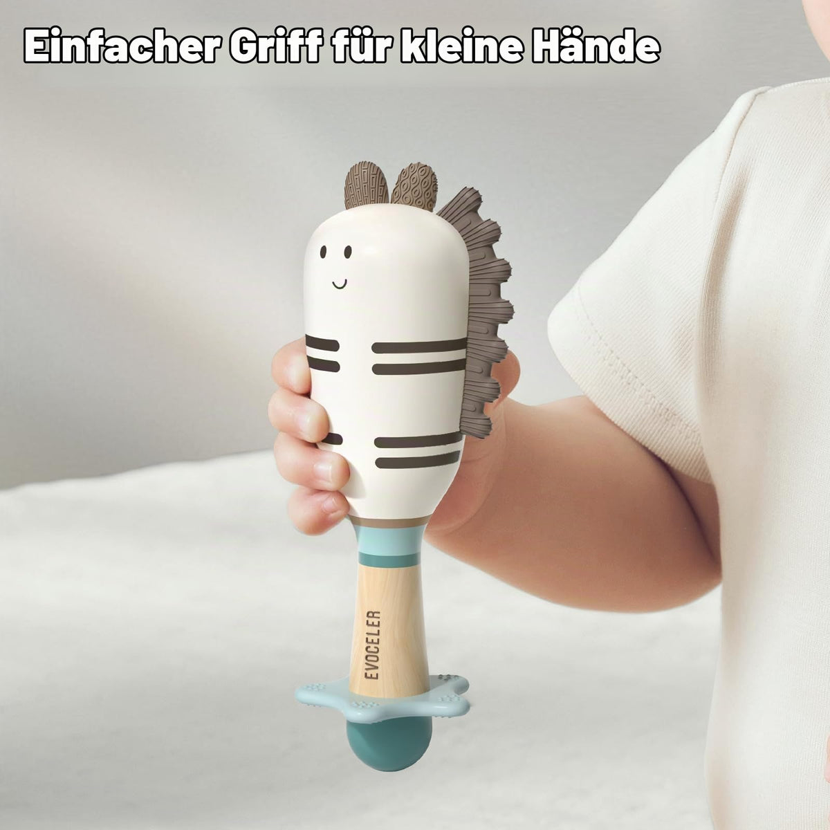 Evoceler Baby Rassel 0-6 Monate, Beißring Baby Sensorik Montessori Spielzeug, Dinosaurier Zebra Sensorik Rassel für Babys und Kleinkinder Geschenk (2 Stück)