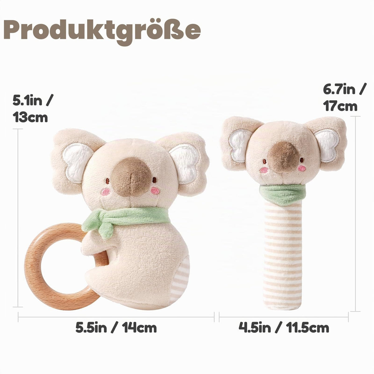 Evoceler Baby Rassel & Beißring 0-6 Monate, Baby Holz Rassel Greifling für Babys, Kleinkinder, Mädchen, Jungen, Baby Sensorik Spielzeug für Neugeborenes Baby Geschenk(Koala)