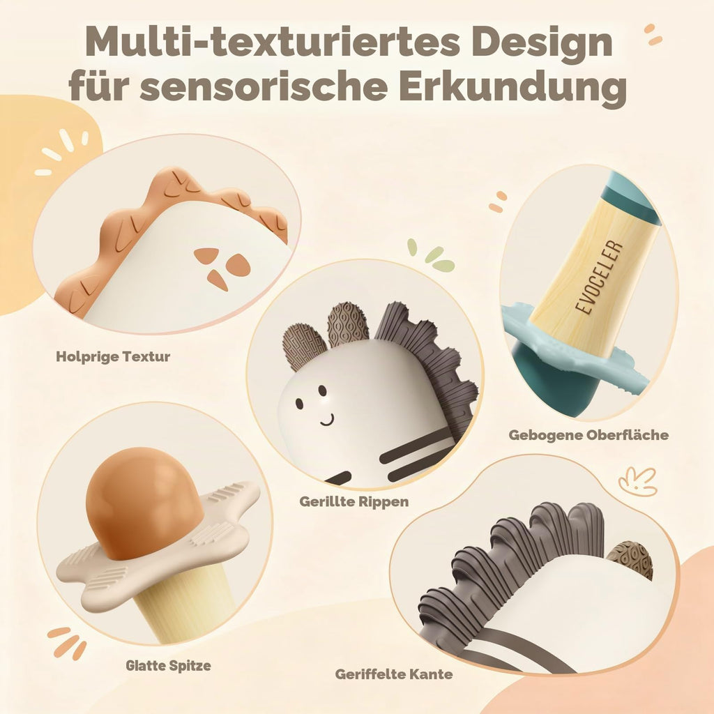 Evoceler Baby Rassel 0-6 Monate, Beißring Baby Sensorik Montessori Spielzeug, Dinosaurier Zebra Sensorik Rassel für Babys und Kleinkinder Geschenk (2 Stück)