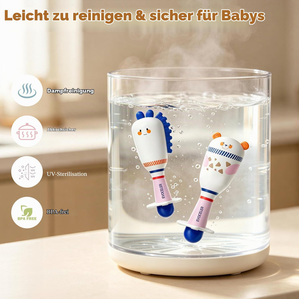 Evoceler Baby Rassel 0-6 Monate, Beißring Baby Sensorik Montessori Spielzeug, Bär Zebra Sensorik Rassel für Babys und Kleinkinder Geschenk (2 Stück)